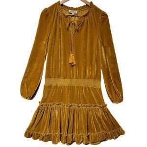 Velvet Tiered Mini‎ Dress Boho Festival Bohemian Party Coastal Cowgirl Size S